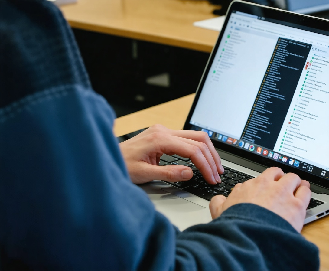 A student at IT Career Forge working intently on a complex network configuration lab, demonstrating the hands-on nature of our training.